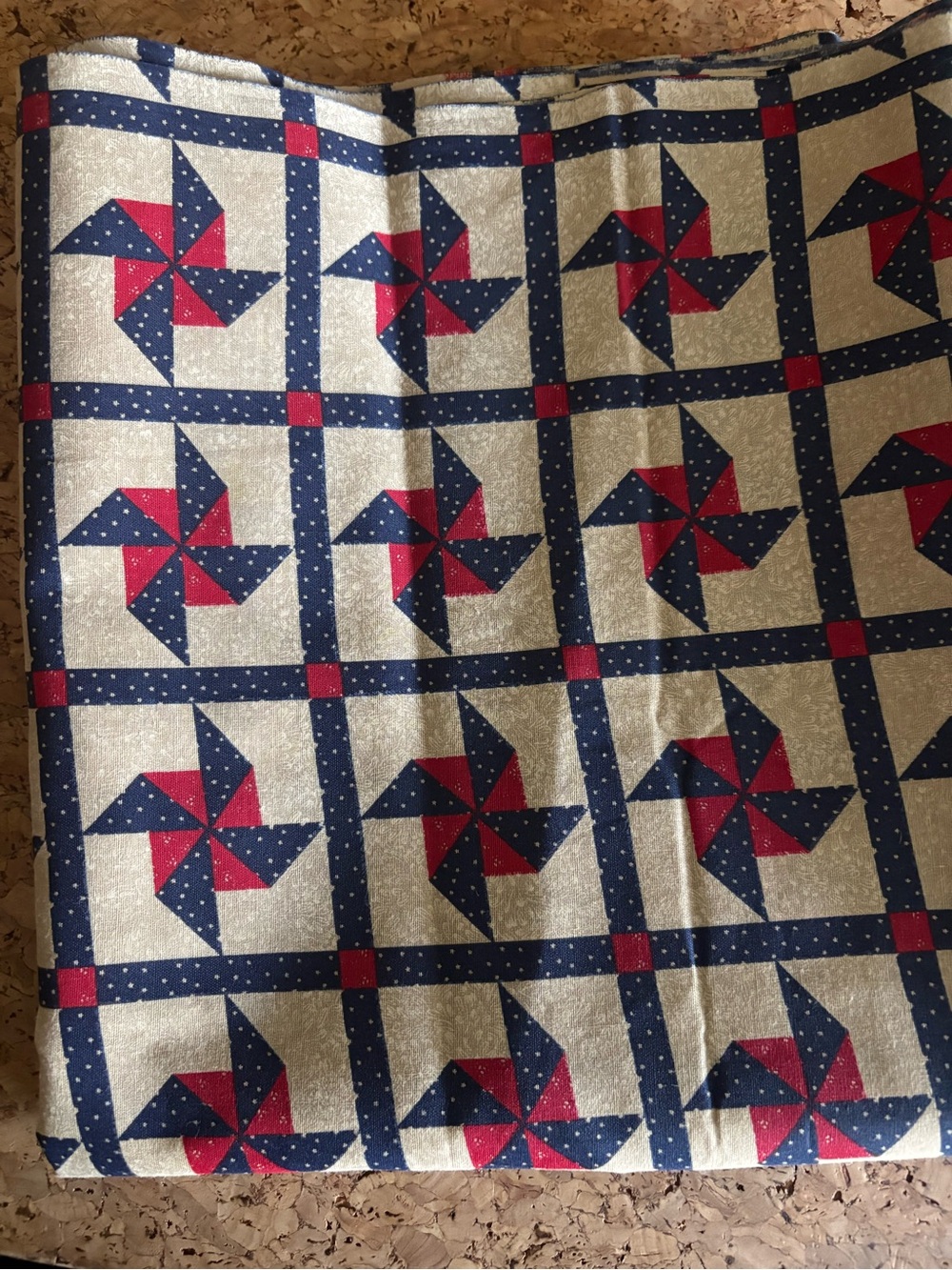 Patriotic Pinwheel fabric Red, Navy and Cream 1 1/2 by 44